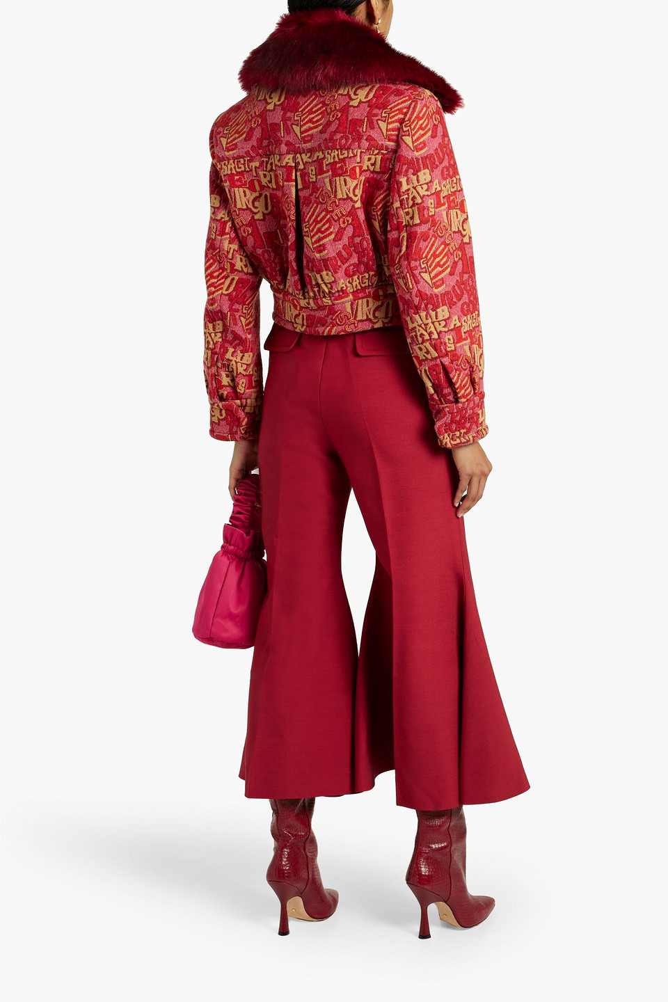 Shop Zimmermann Faux Fur-trimmed Jacquard Jacket In Claret