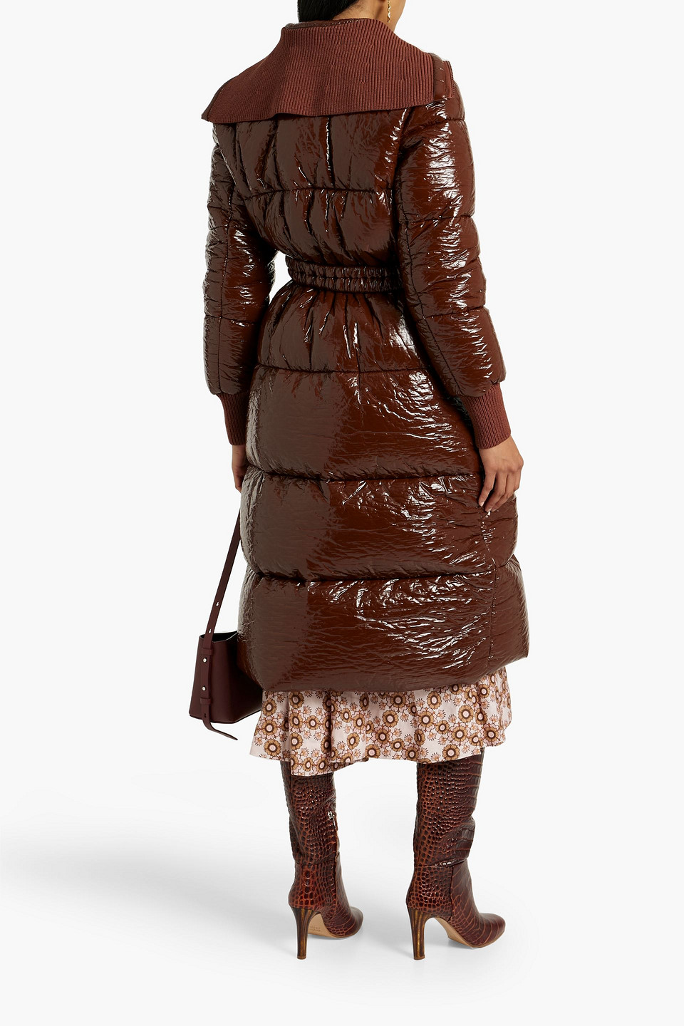 Shop Zimmermann Belted Quilted Vinyl Down Coat In Brown