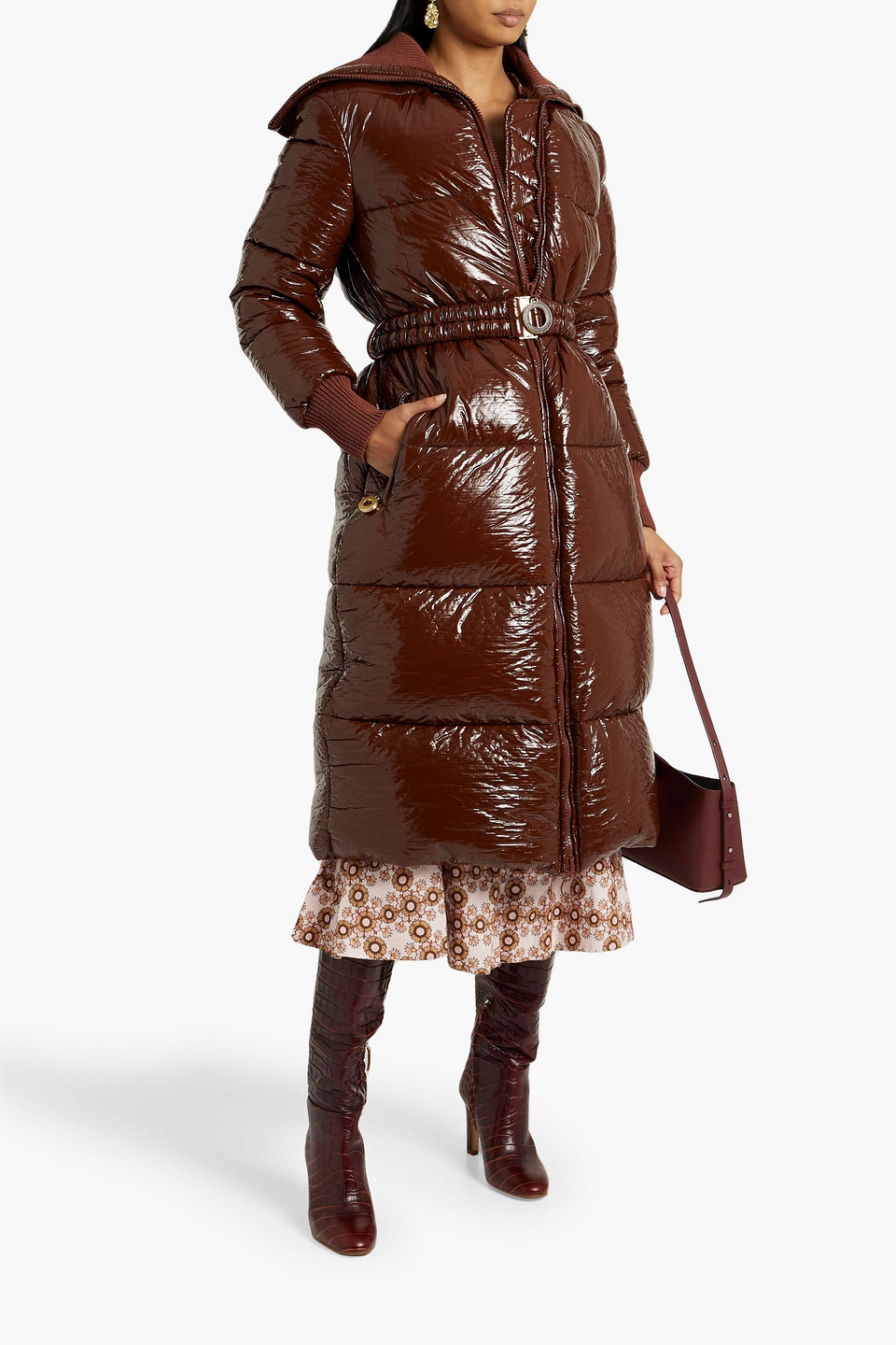 Shop Zimmermann Belted Quilted Vinyl Down Coat In Brown