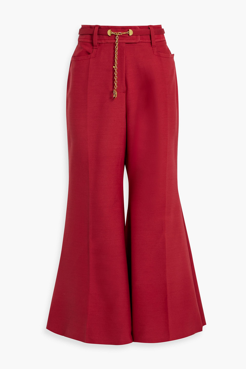 Zimmermann Cropped Wool-blend Flared Trousers In Crimson