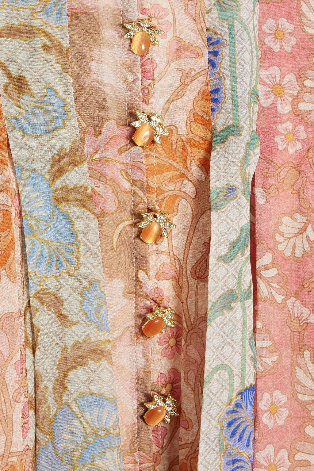 ZIMMERMANN Pussy-bow pleated floral-print chiffon blouse