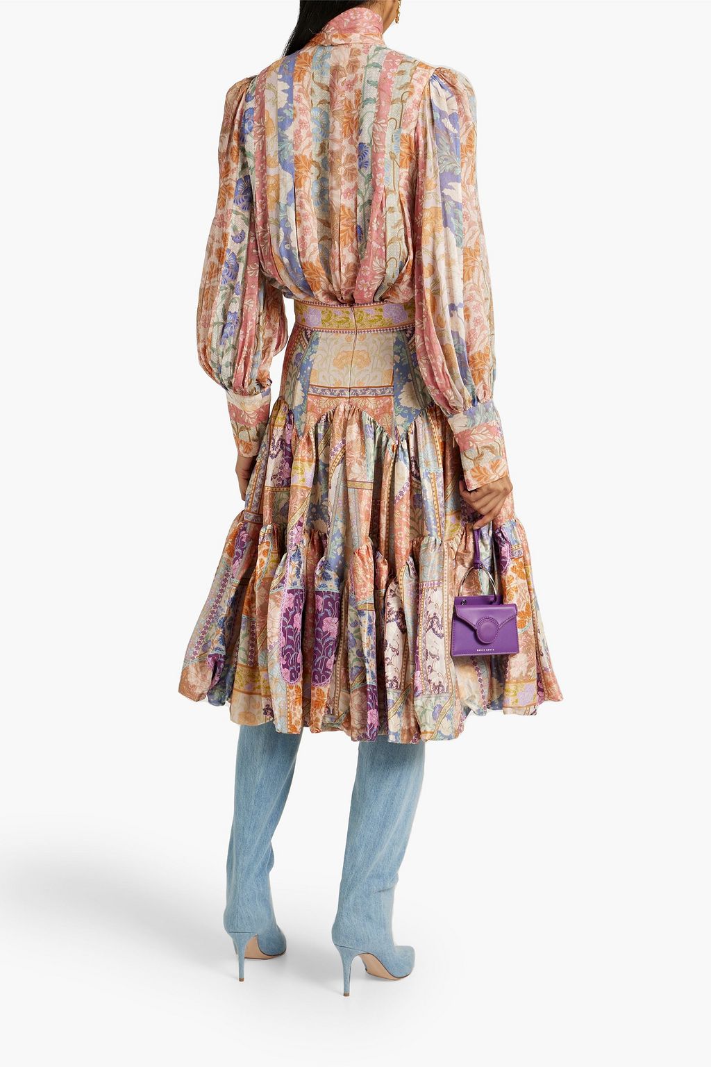 ZIMMERMANN Pussy-bow pleated floral-print chiffon blouse