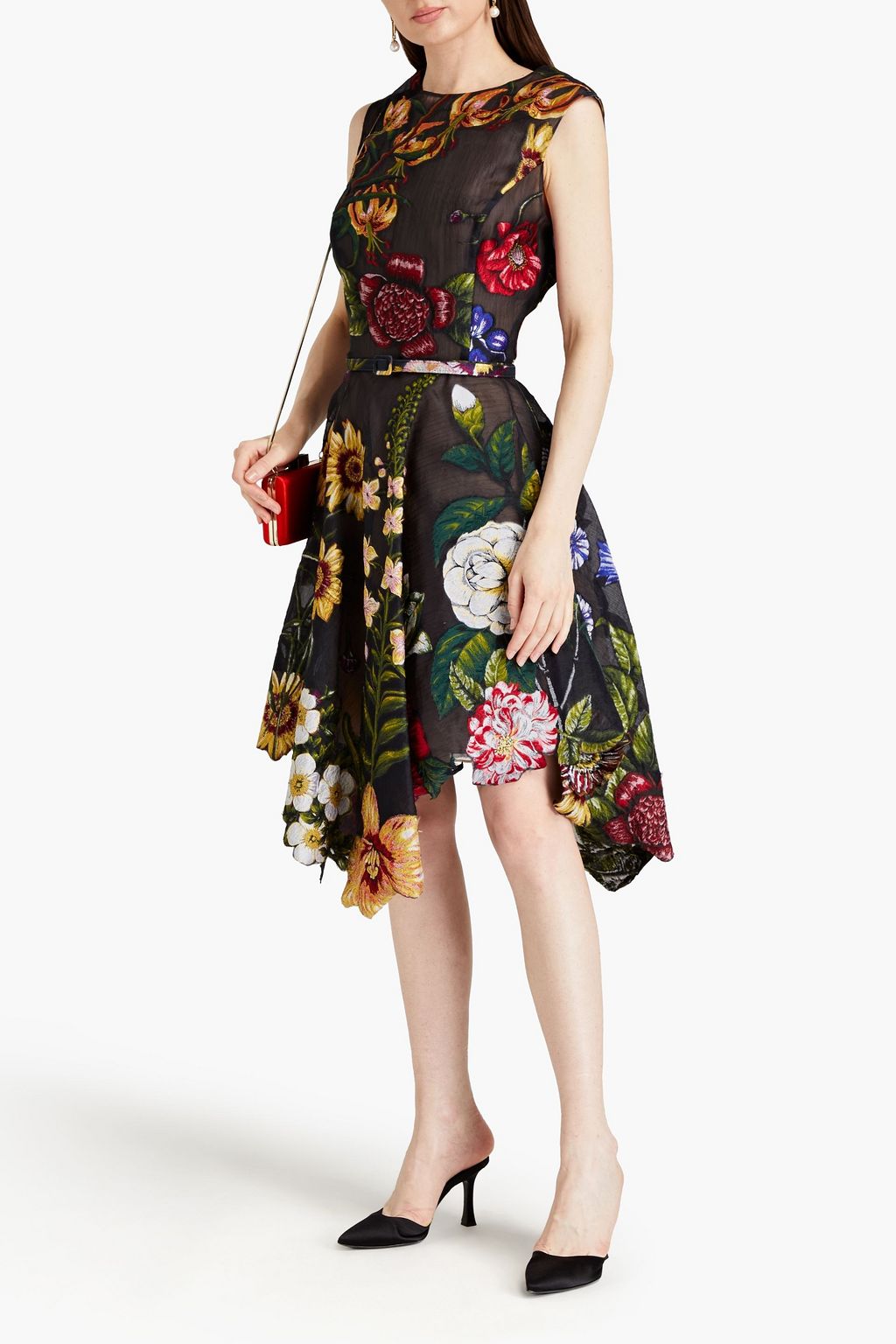 OSCAR DE LA RENTA Belted organza-jacquard dress