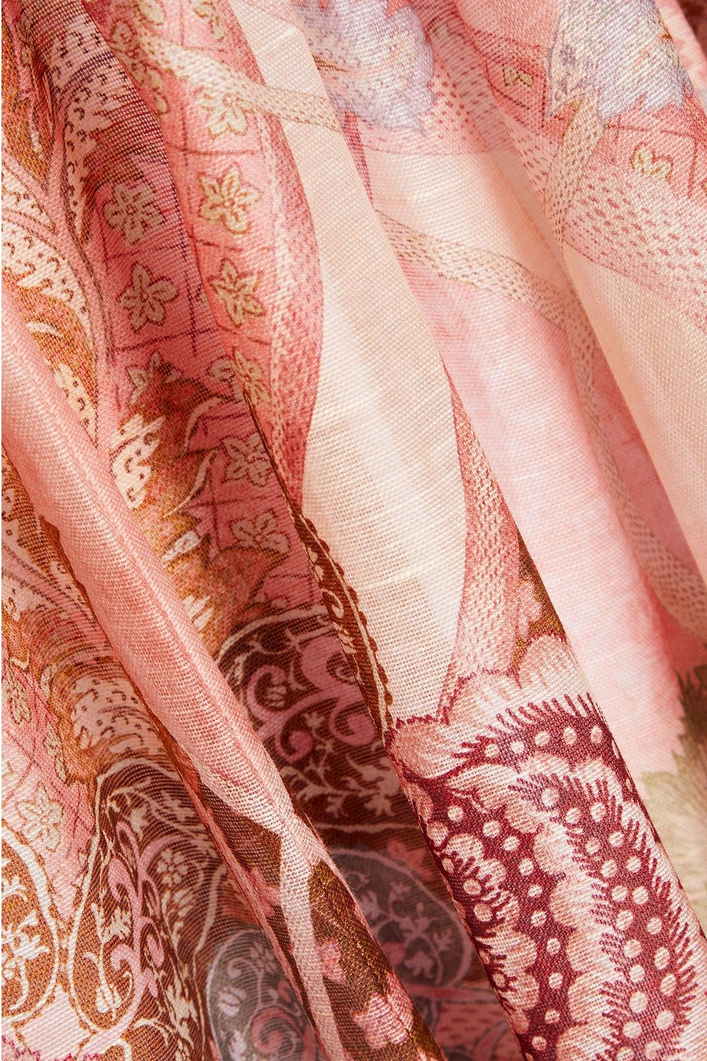 ZIMMERMANN Tulle-paneled floral-print linen and silk-blend midi dress