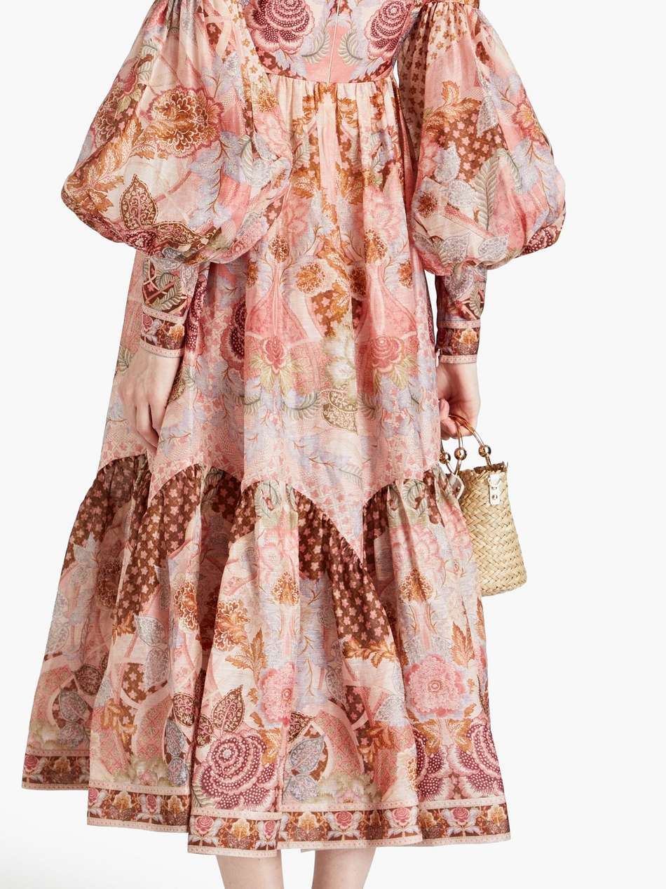 tulle-paneled floral-print linen and silk-blend midi dress