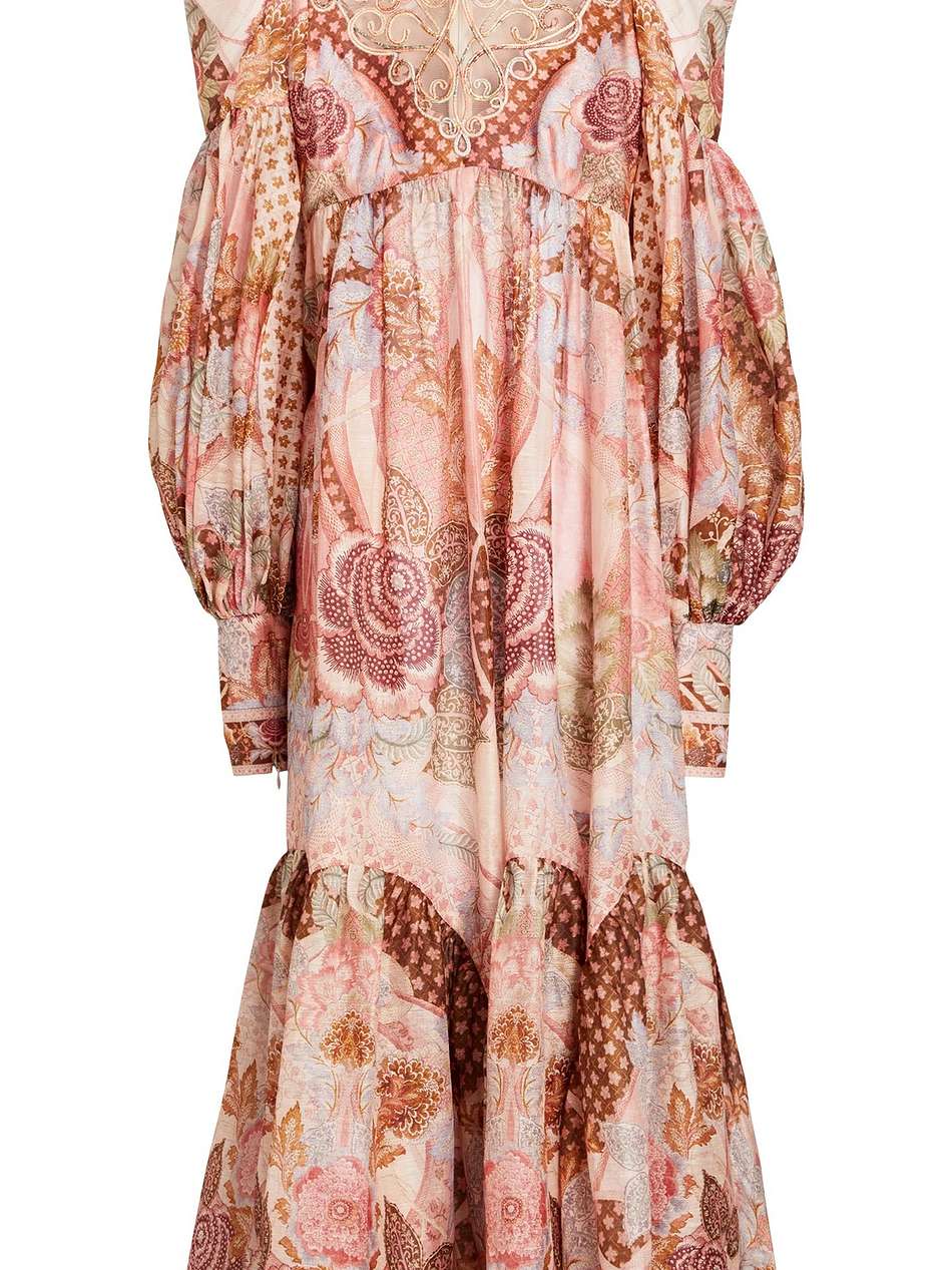 tulle-paneled floral-print linen and silk-blend midi dress