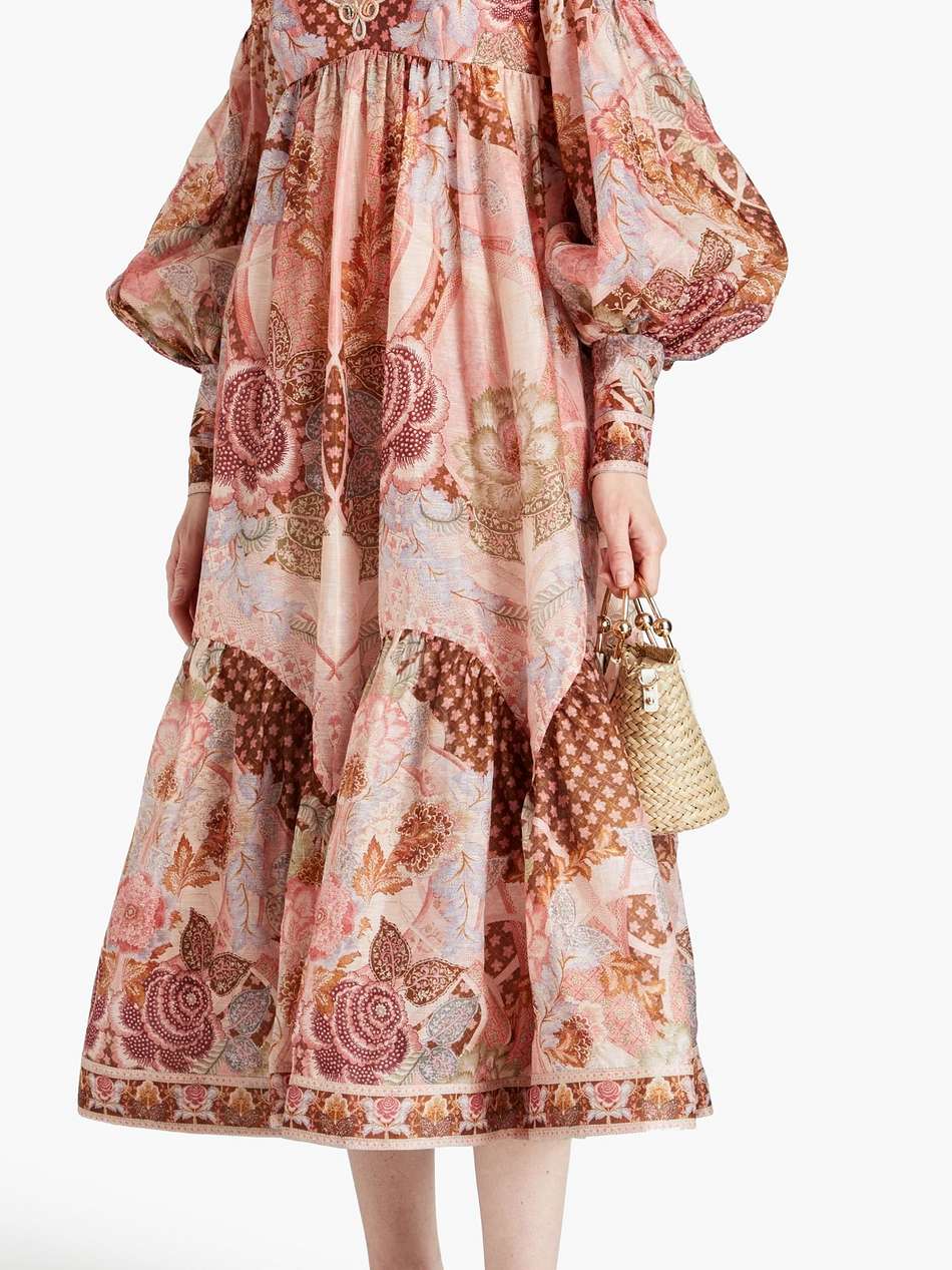 tulle-paneled floral-print linen and silk-blend midi dress