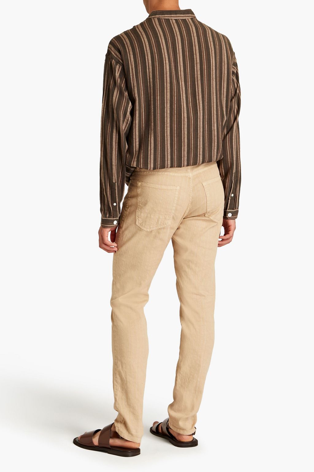 120% LINO Slim-fit pinstriped linen-blend twill pants