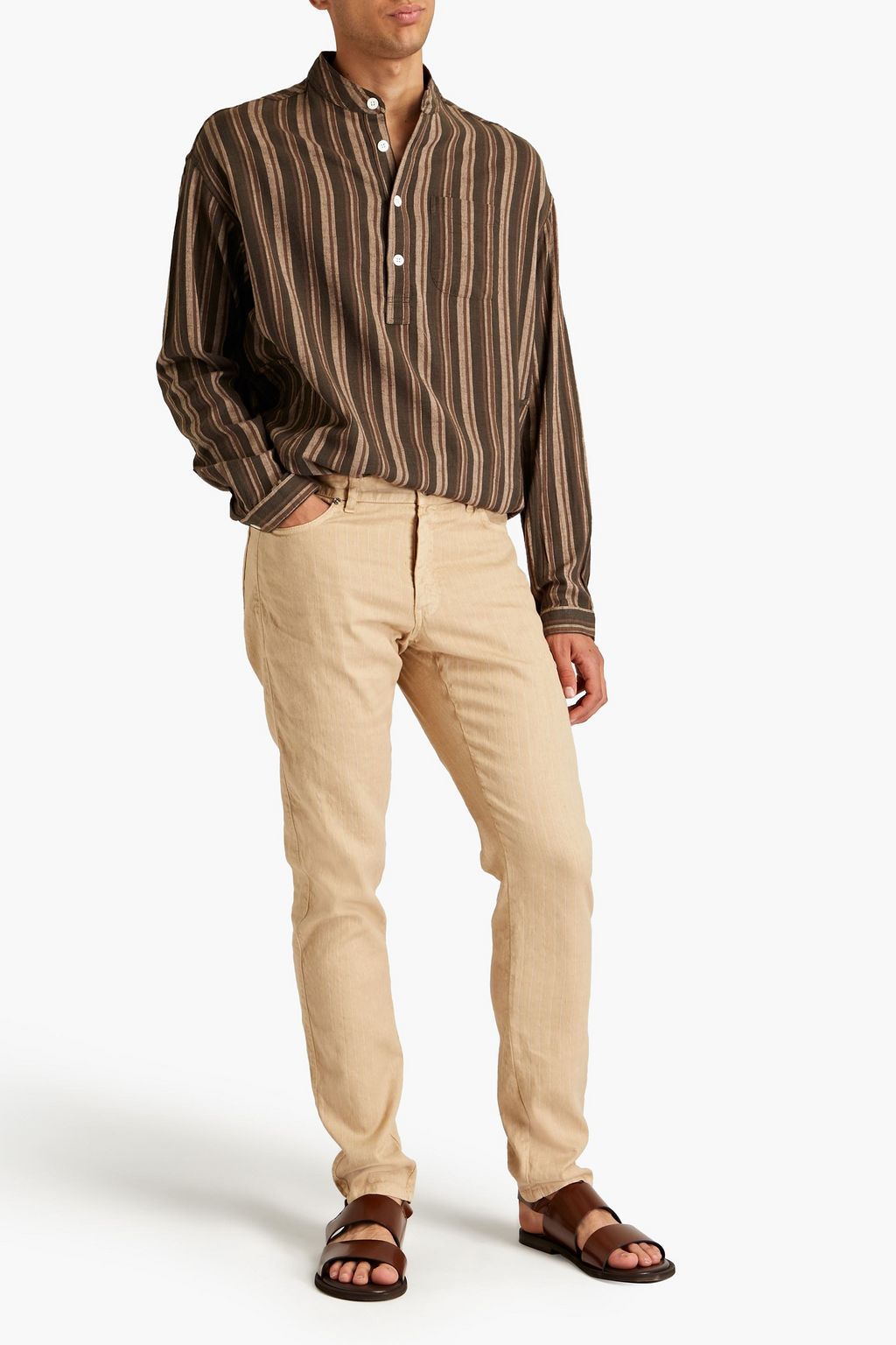 120% LINO Slim-fit pinstriped linen-blend twill pants