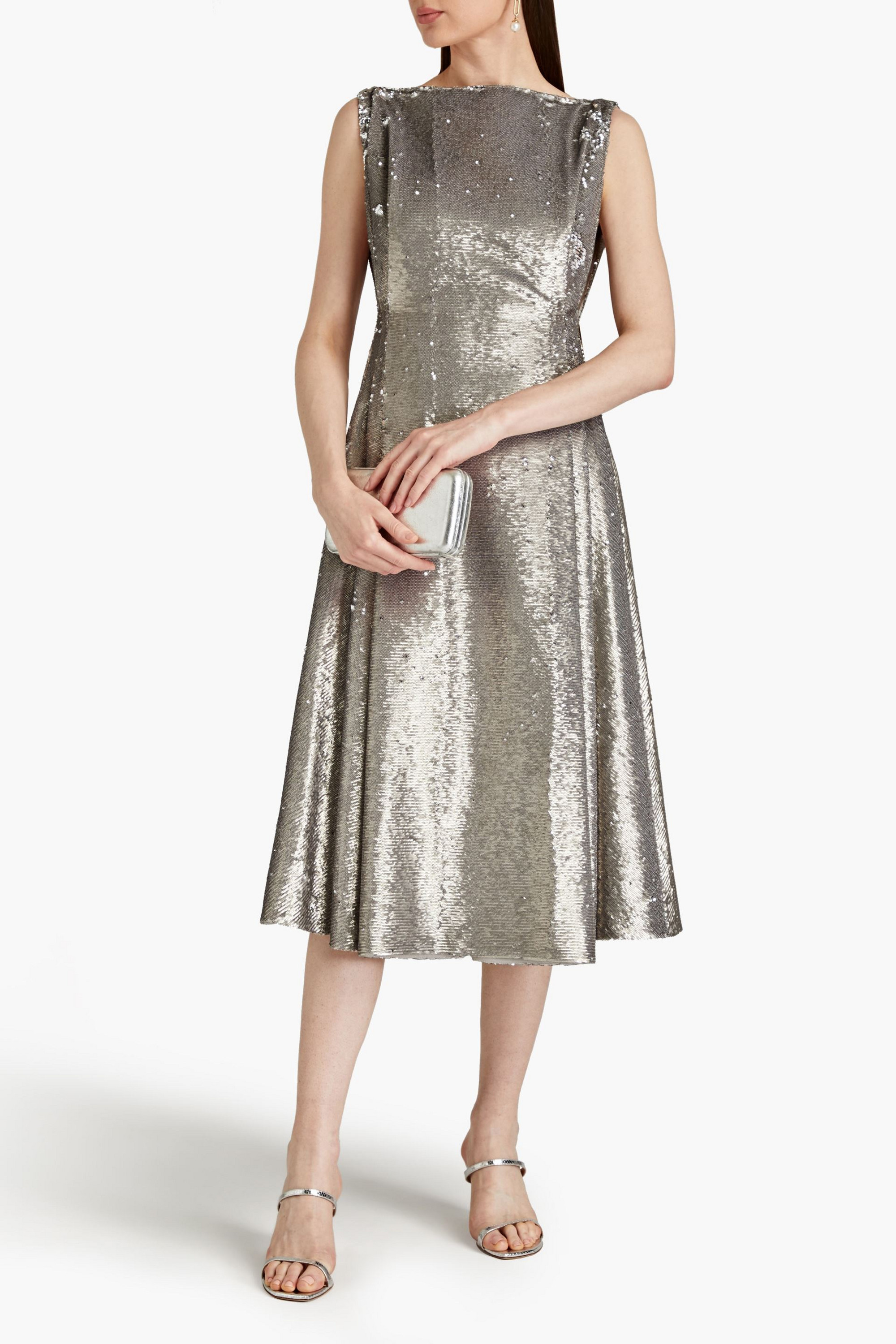 Emilia Wickstead Pleated sequined tulle midi dress