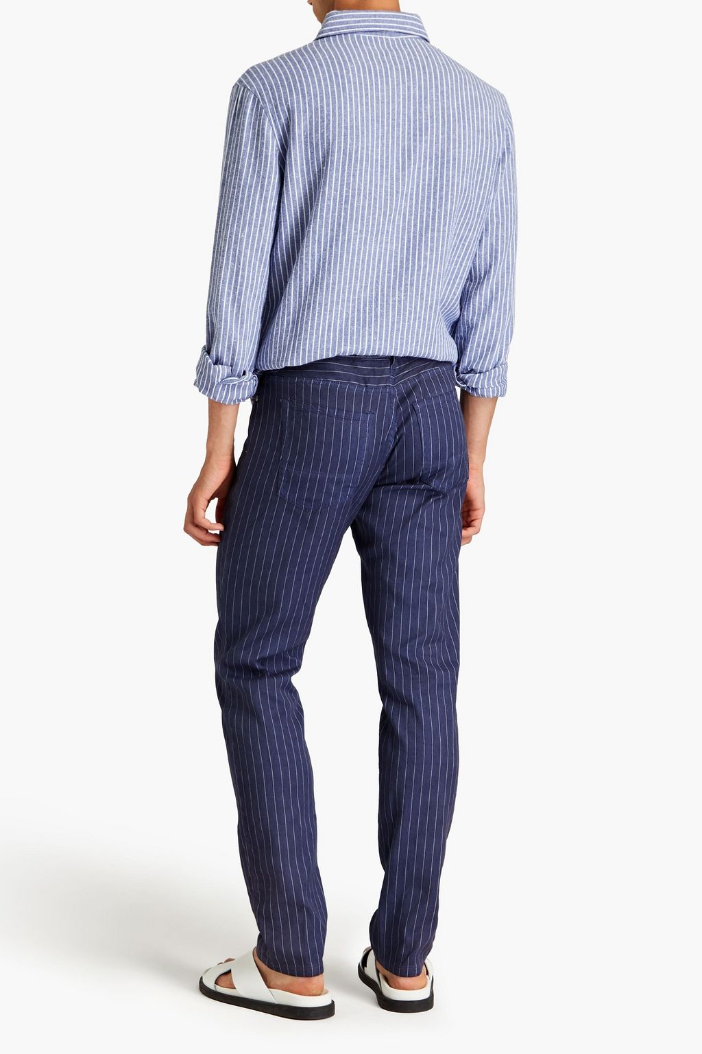 120% LINO Slim-fit pinstriped linen-blend twill pants