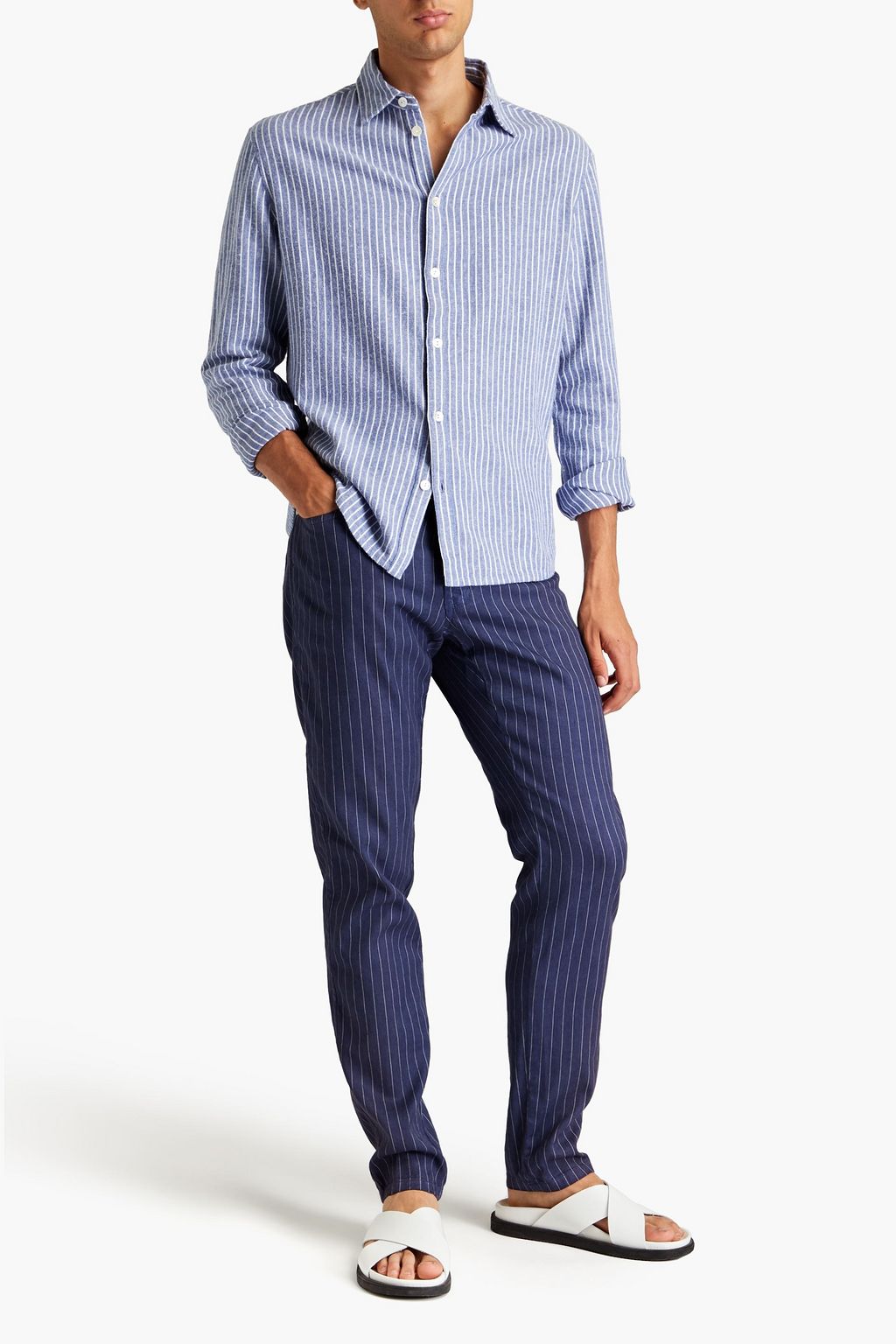 120% LINO Slim-fit pinstriped linen-blend twill pants