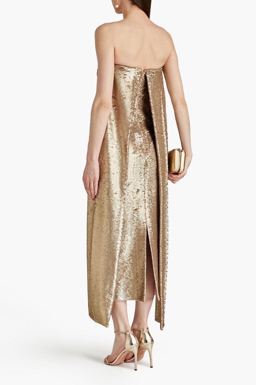EMILIA WICKSTEAD Strapless cape-effect sequined mesh midi dress