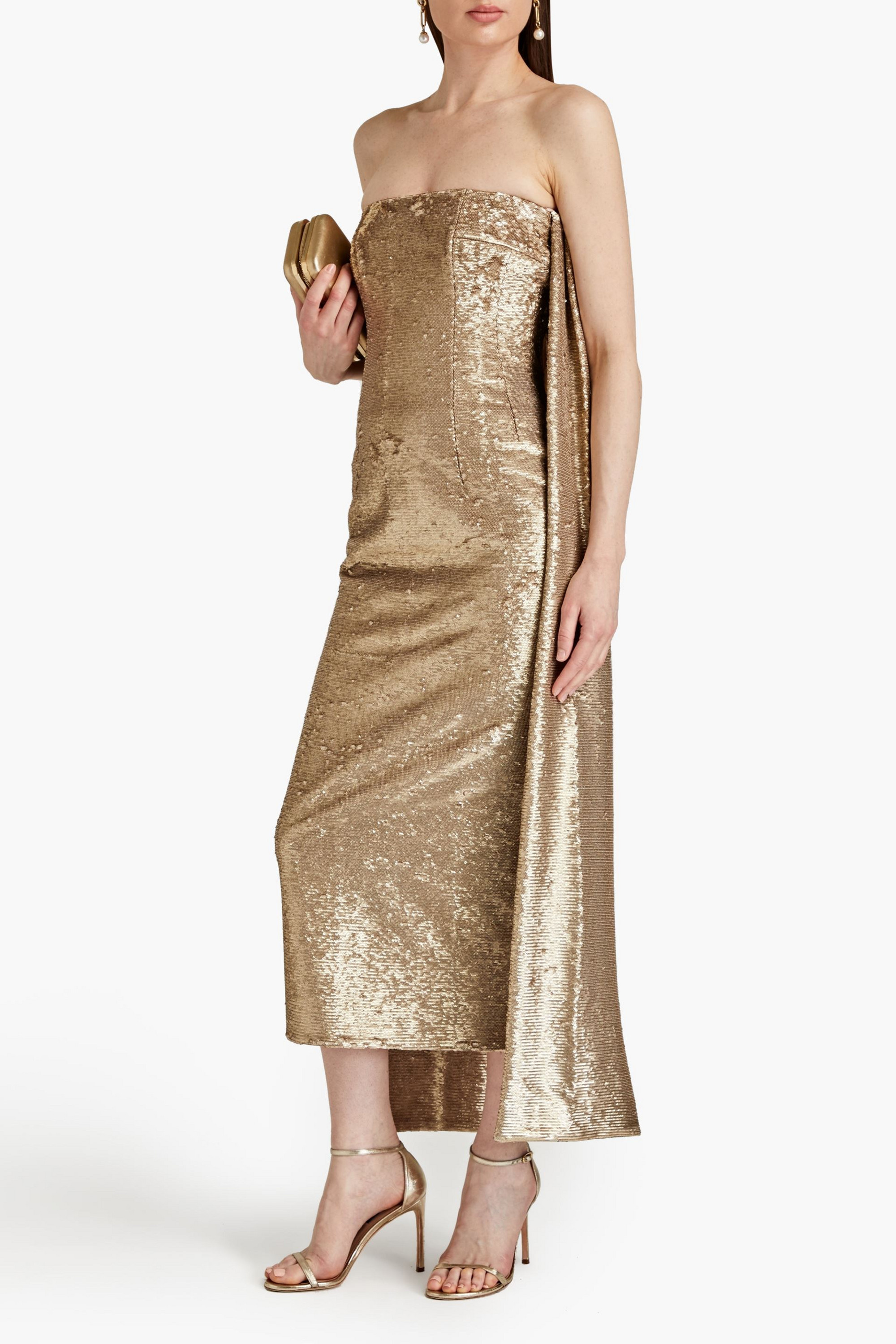 Emilia Wickstead Strapless cape-effect sequined mesh midi dress