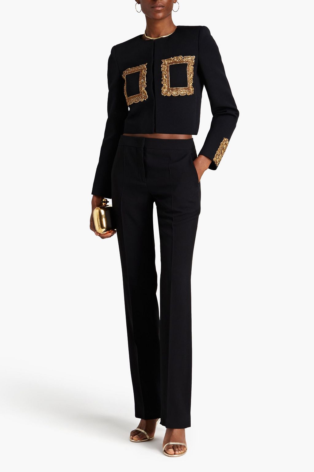 MOSCHINO Cropped Jacke aus Woll-Faille mit Verzierung