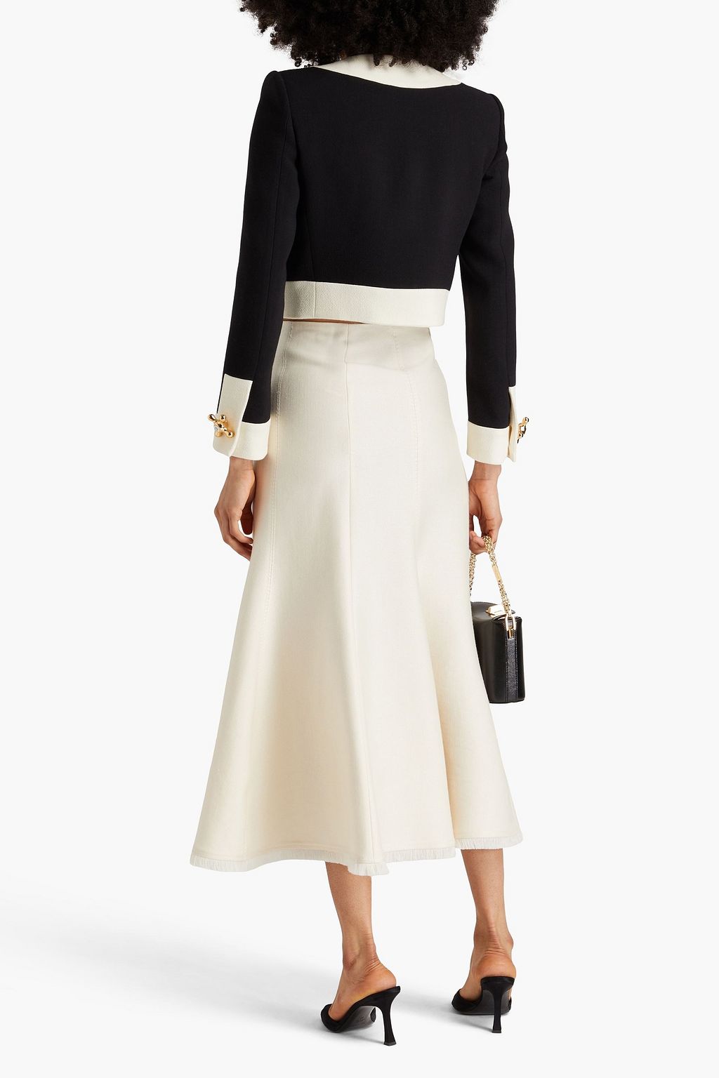 MOSCHINO Zweifarbige Cropped Jacke Woll-Crêpe