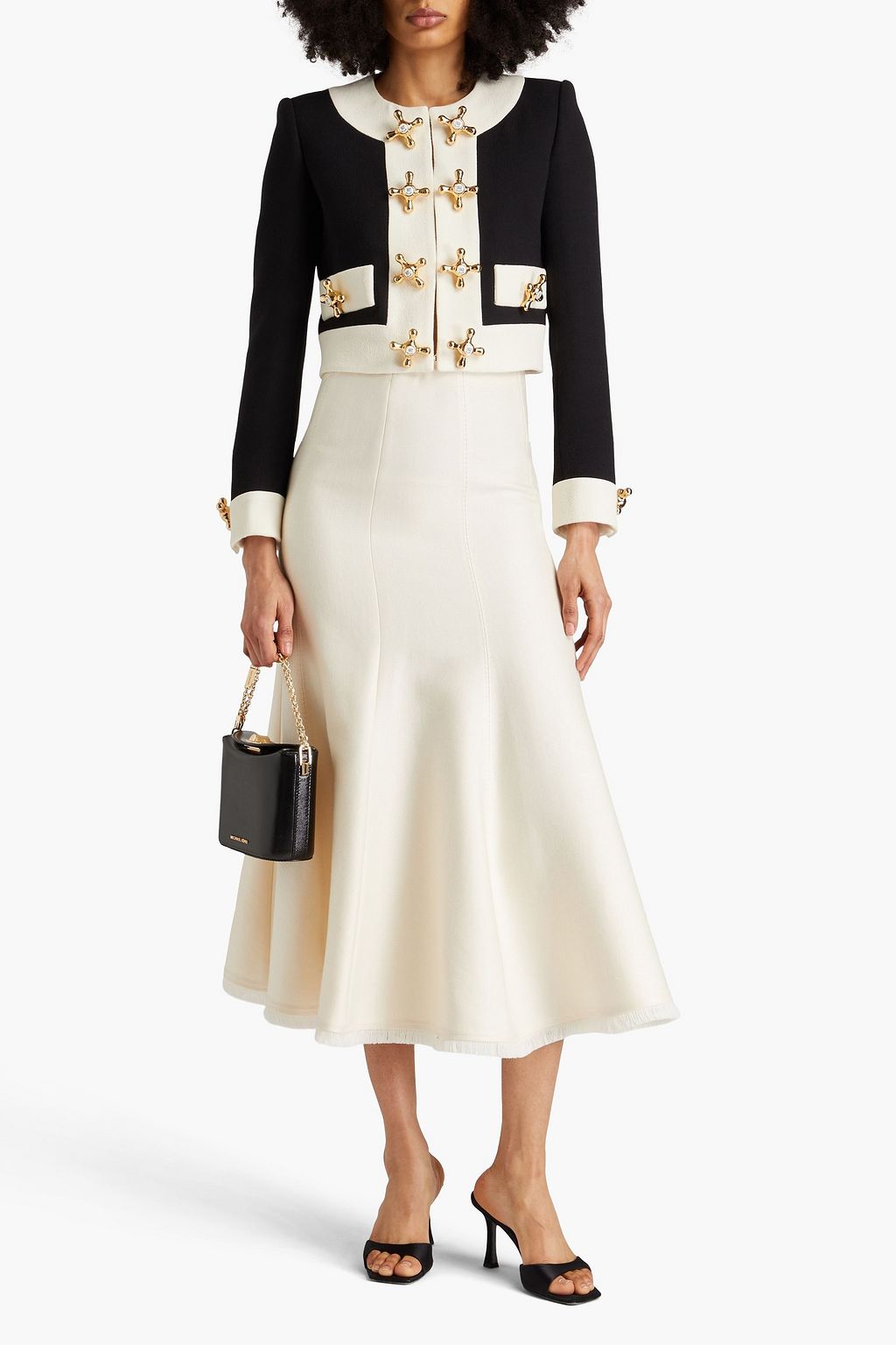 MOSCHINO Zweifarbige Cropped Jacke Woll-Crêpe