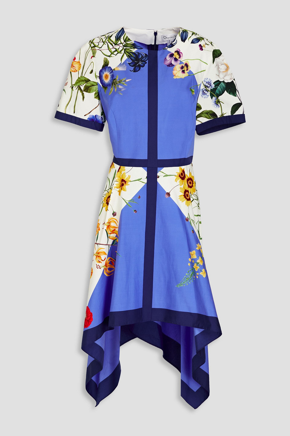 Oscar De La Renta Floral-print Cotton-blend Poplin Midi Dress In Blue