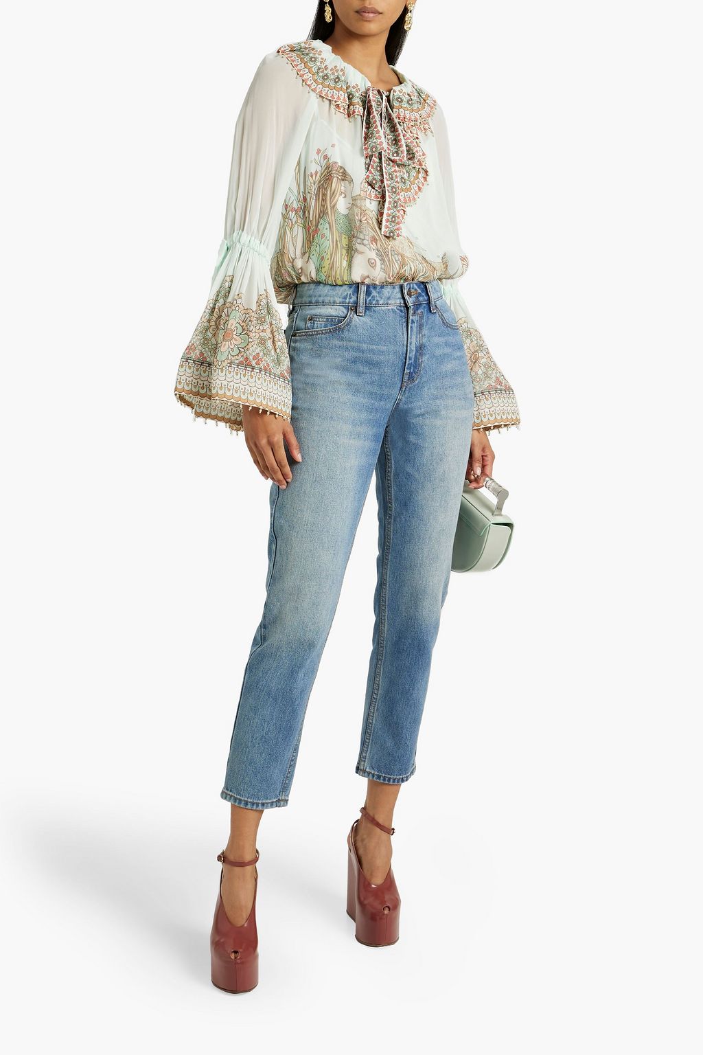 ZIMMERMANN Bead-embellished printed chiffon blouse