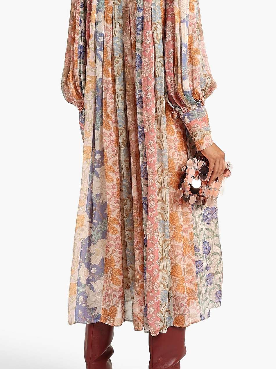 pussy-bow printed chiffon midi dress
