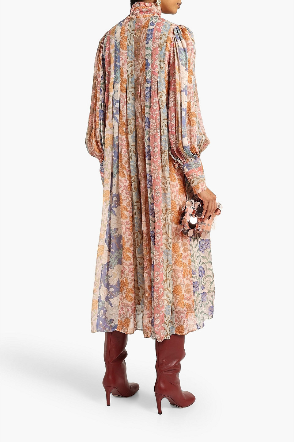 Shop Zimmermann Pussy-bow Printed Chiffon Midi Dress In Antique Rose