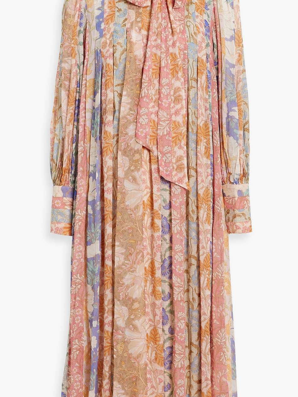 pussy-bow printed chiffon midi dress