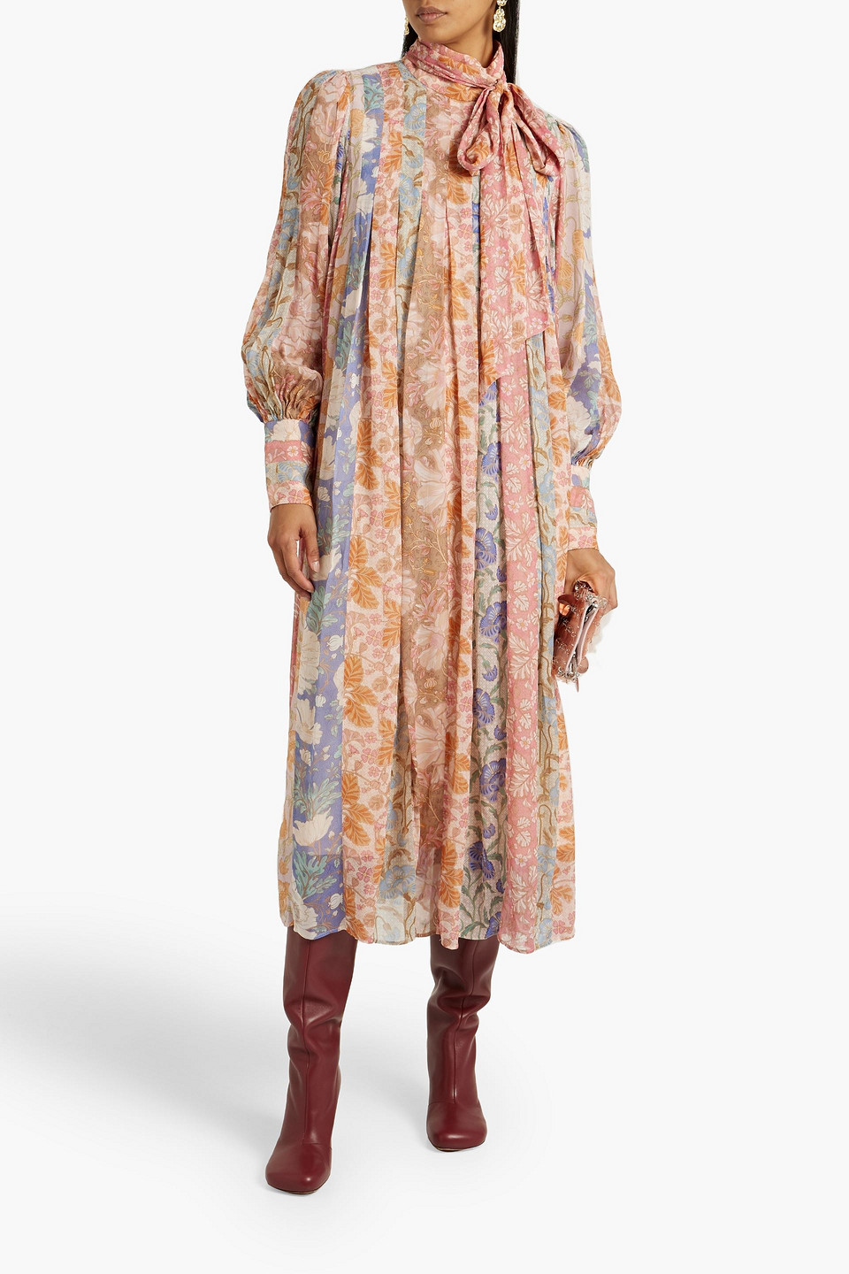 ZIMMERMANN PUSSY-BOW PRINTED CHIFFON MIDI DRESS 3074457345637167245