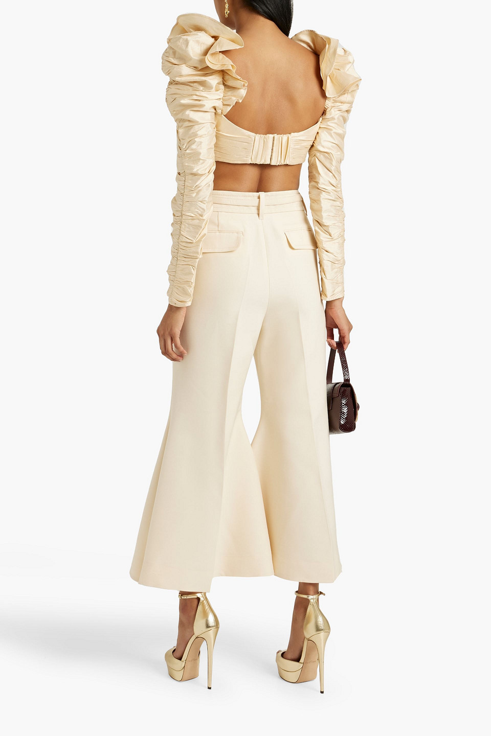 Shop Zimmermann Belted Wool-blend Flared Pants In Cream