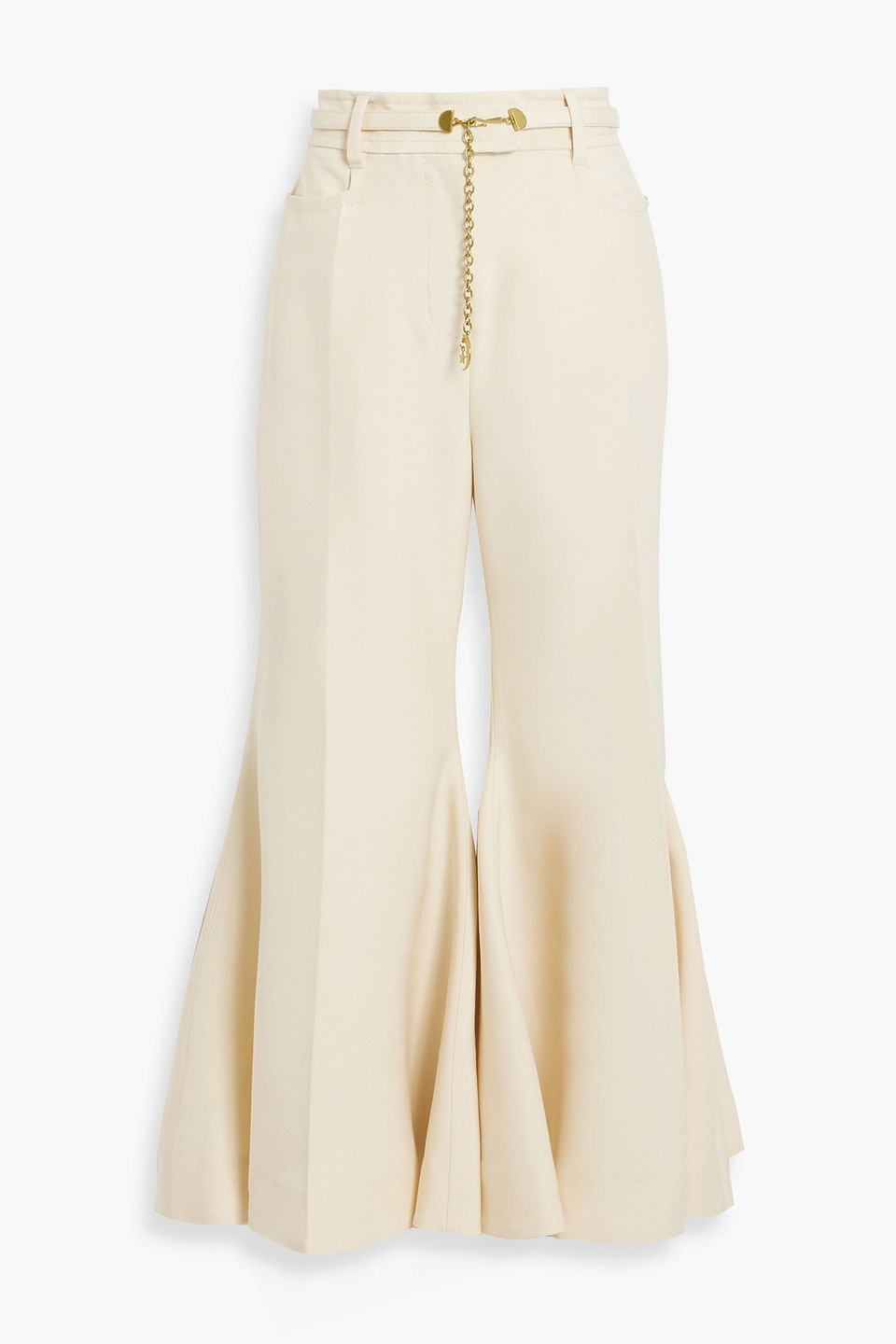 Zimmermann Belted Wool-blend Flared Trousers In Cream