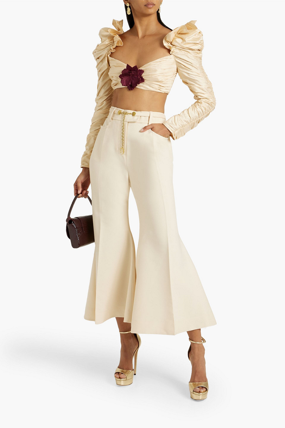 Shop Zimmermann Belted Wool-blend Flared Pants In Cream