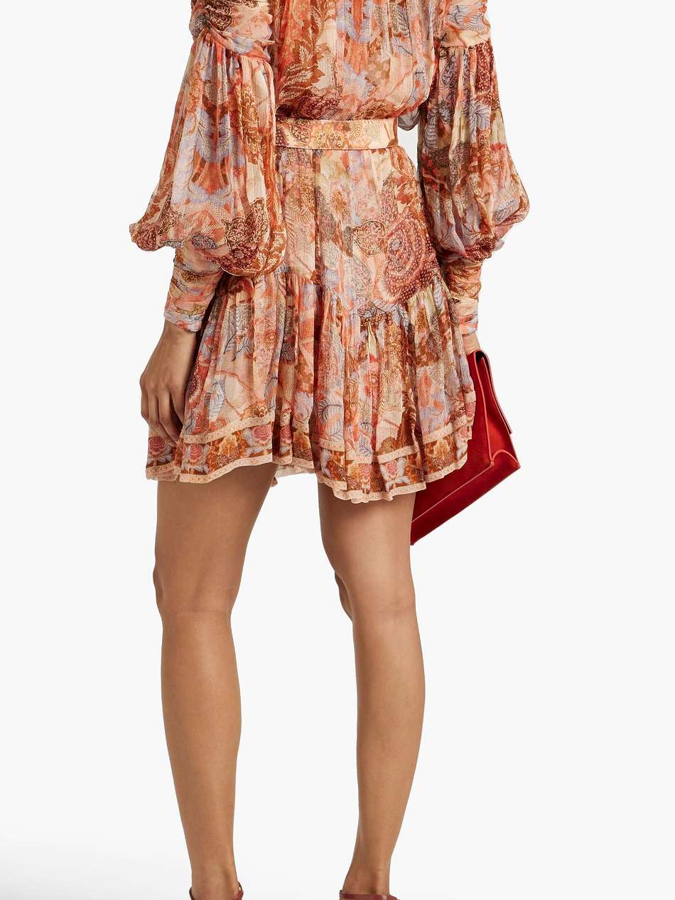 ruffled printed georgette mini dress