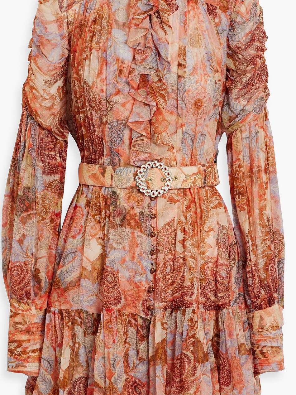 ruffled printed georgette mini dress