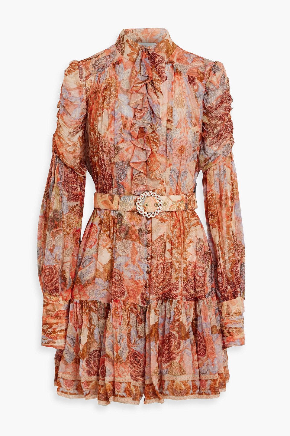 Zimmermann Ruffled Printed Georgette Mini Dress In Orange