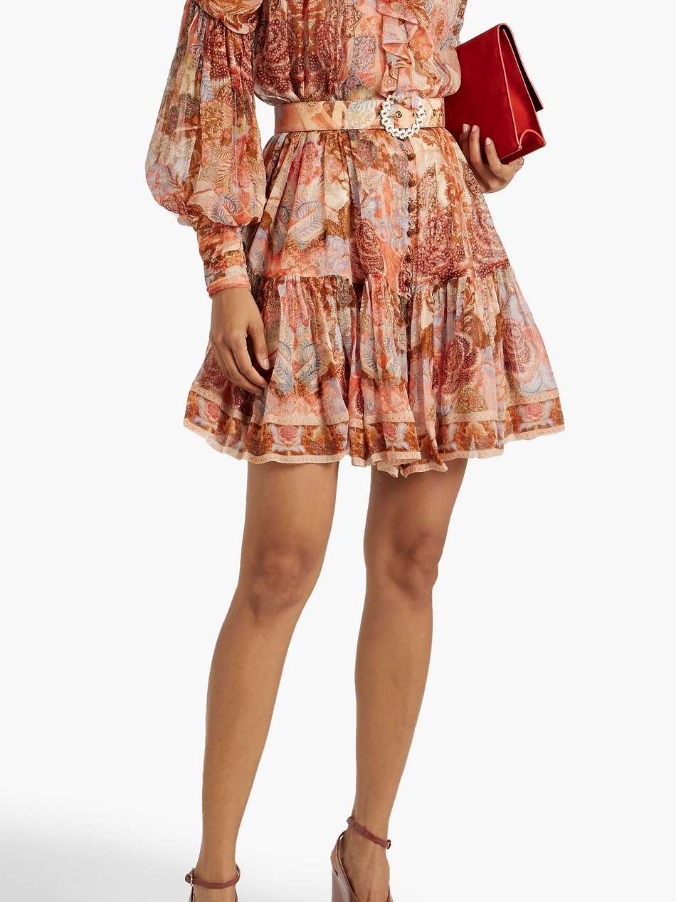 ruffled printed georgette mini dress