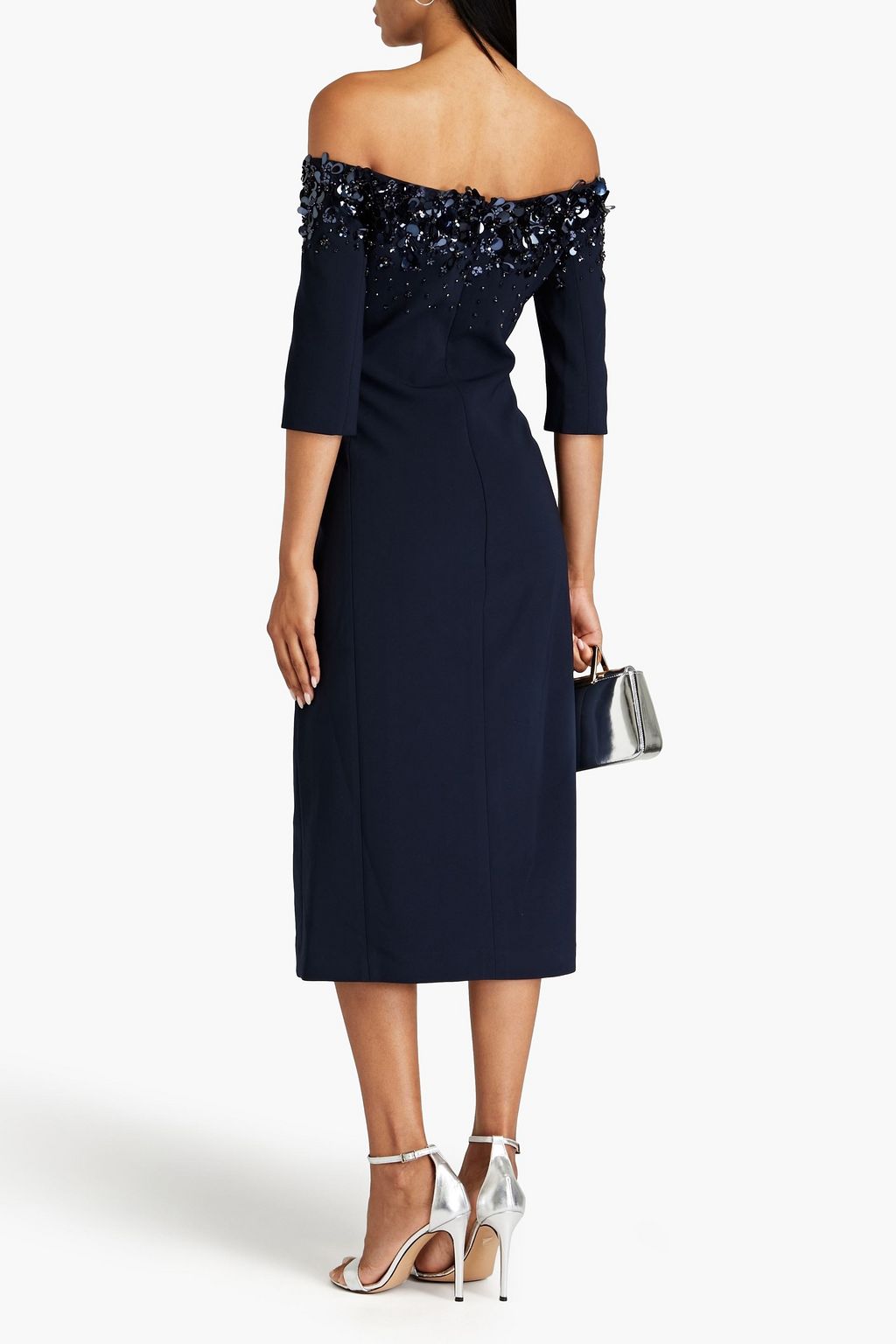 CAROLINA HERRERA クレープ ミディワンピース オフショルダー