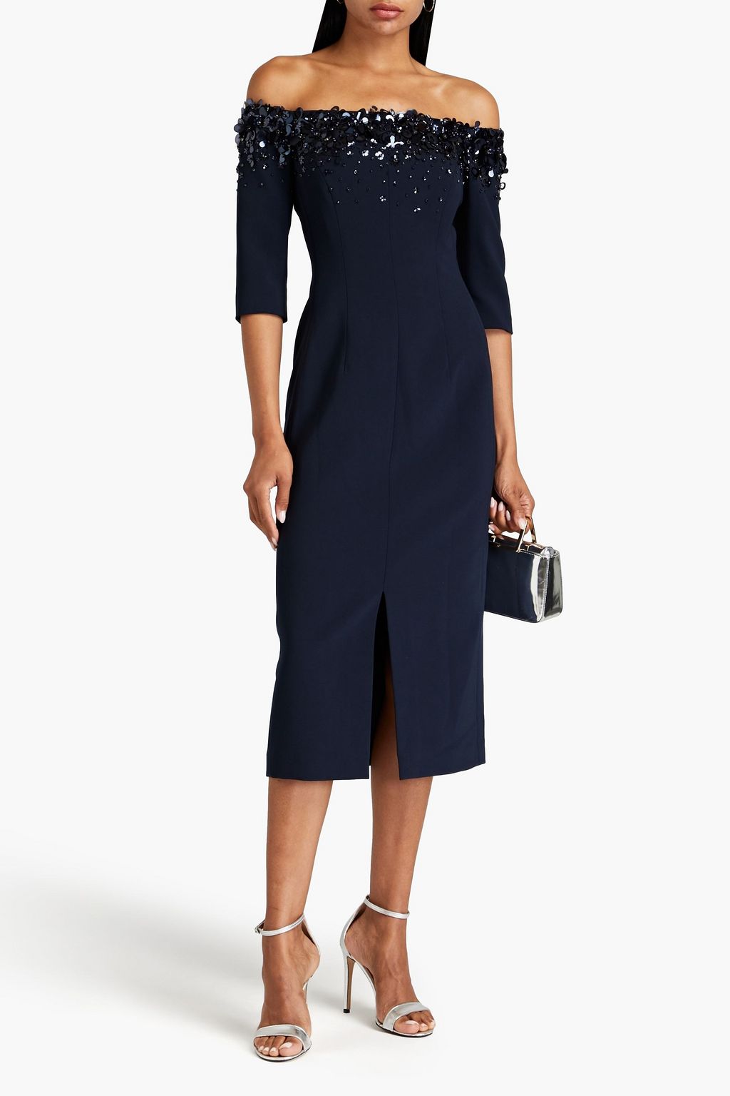 CAROLINA HERRERA クレープ ミディワンピース オフショルダー