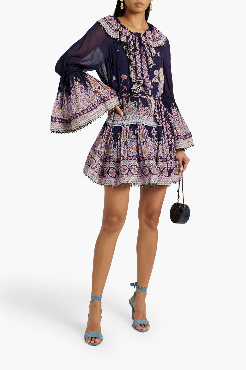 ZIMMERMANN Minikleid aus Chiffon mit Print und Gürtel