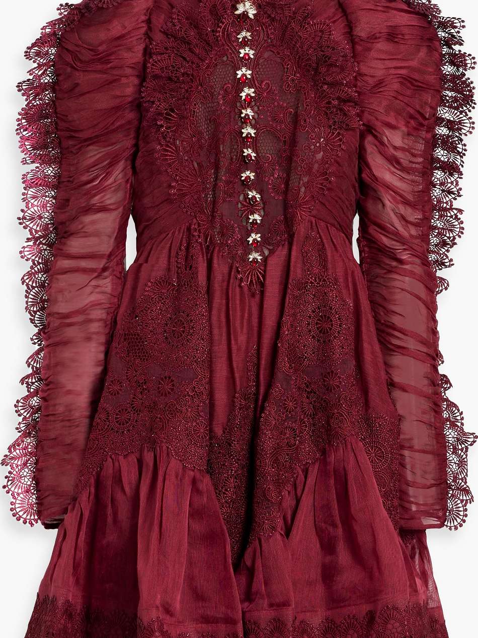 guipure lace-trimmed linen and silk-blend mini dress