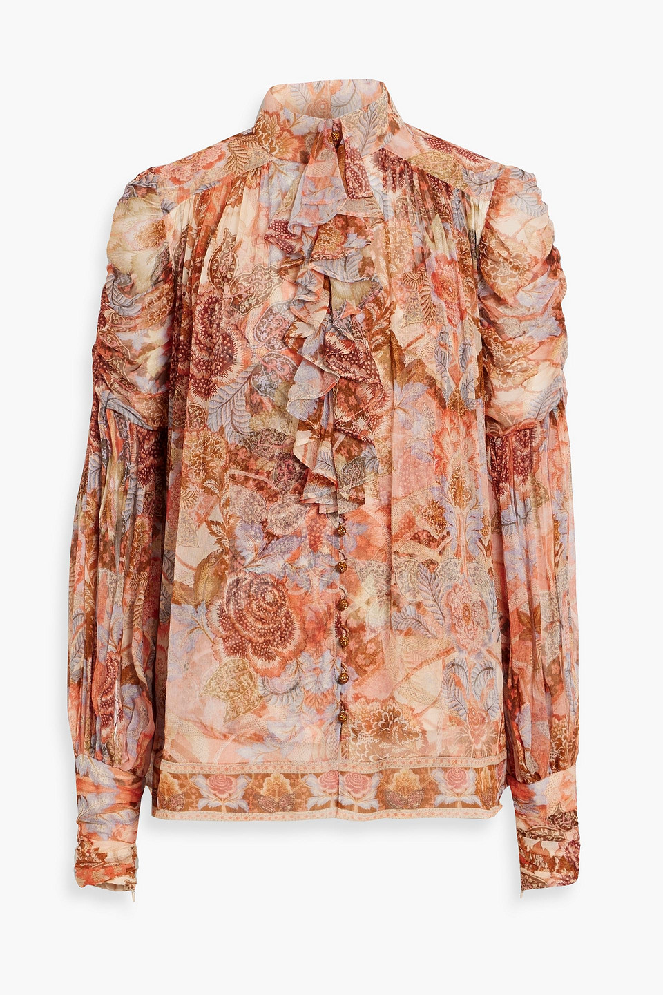 Zimmermann Ruffled Printed Georgette Blouse In Orange