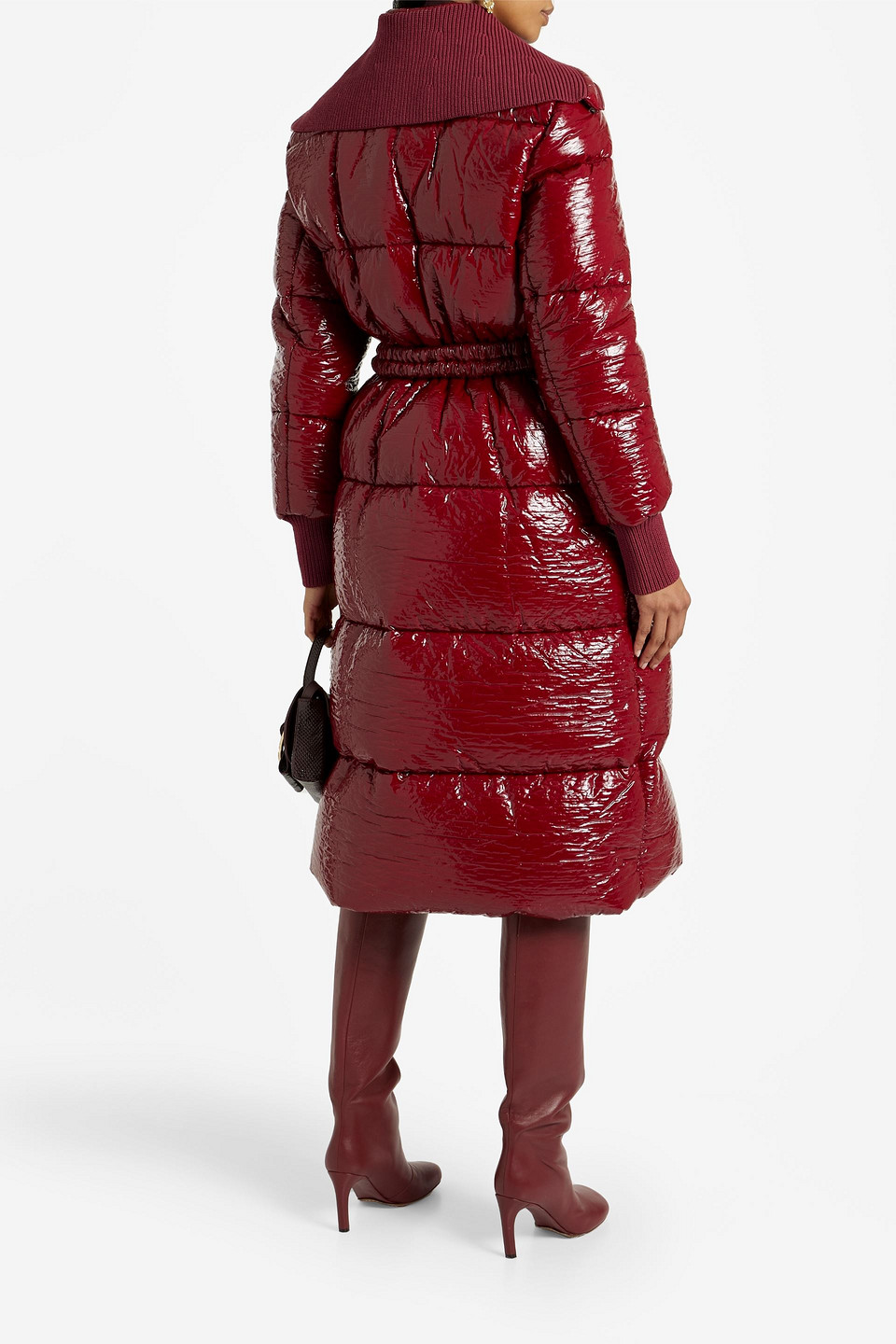 Shop Zimmermann Belted Quilted Vinyl Down Coat In Crimson