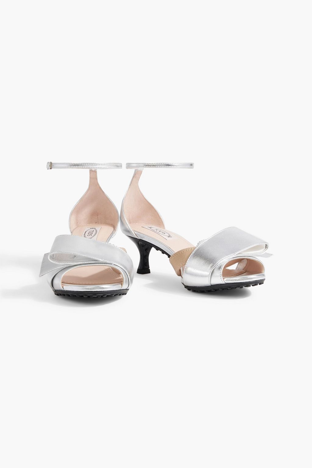 TOD'S Bow-embellished metallic leather sandals