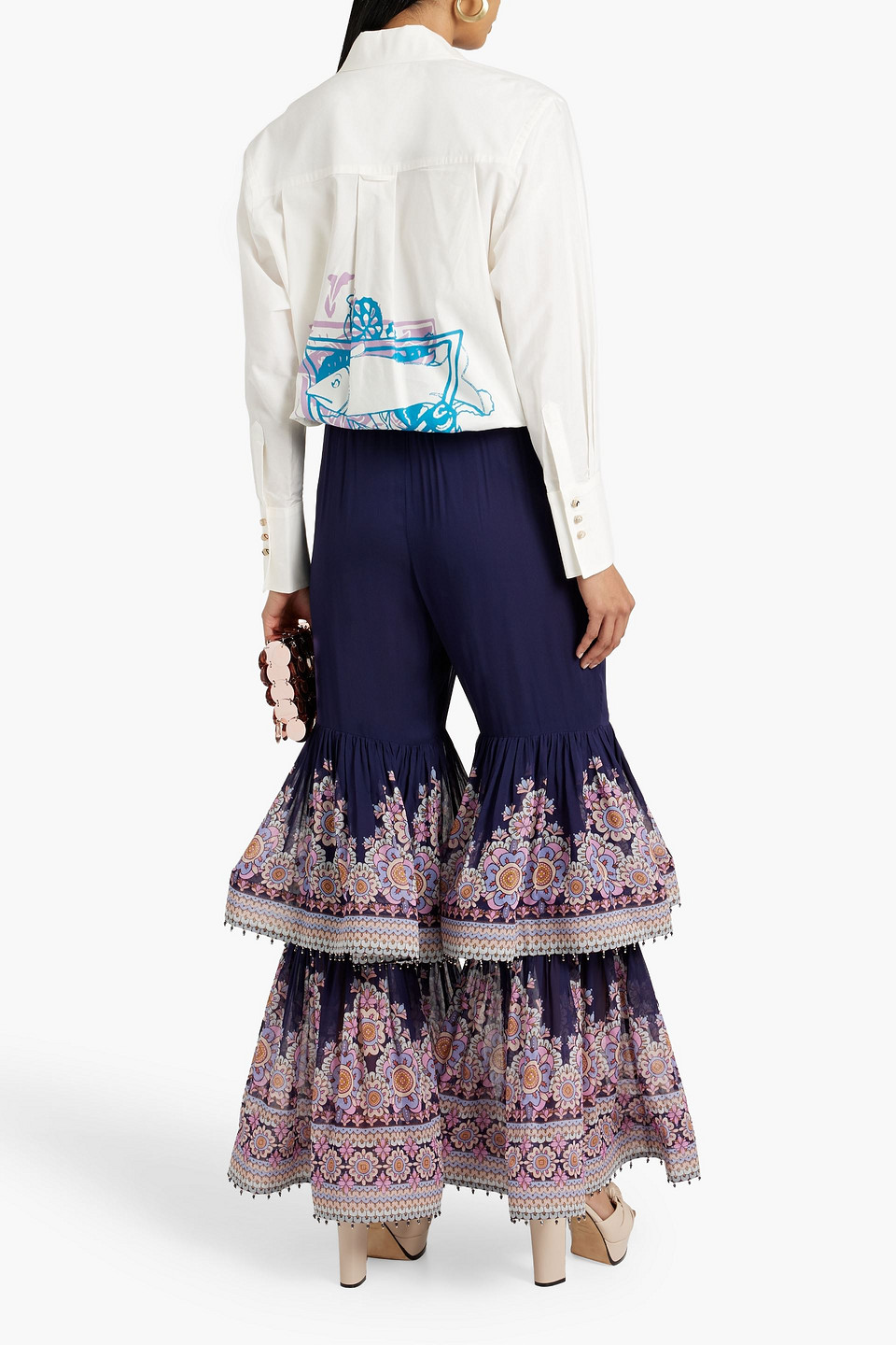 ZIMMERMANN TIERED FLORAL-PRINT CHIFFON FLARED PANTS 3074457345637169487