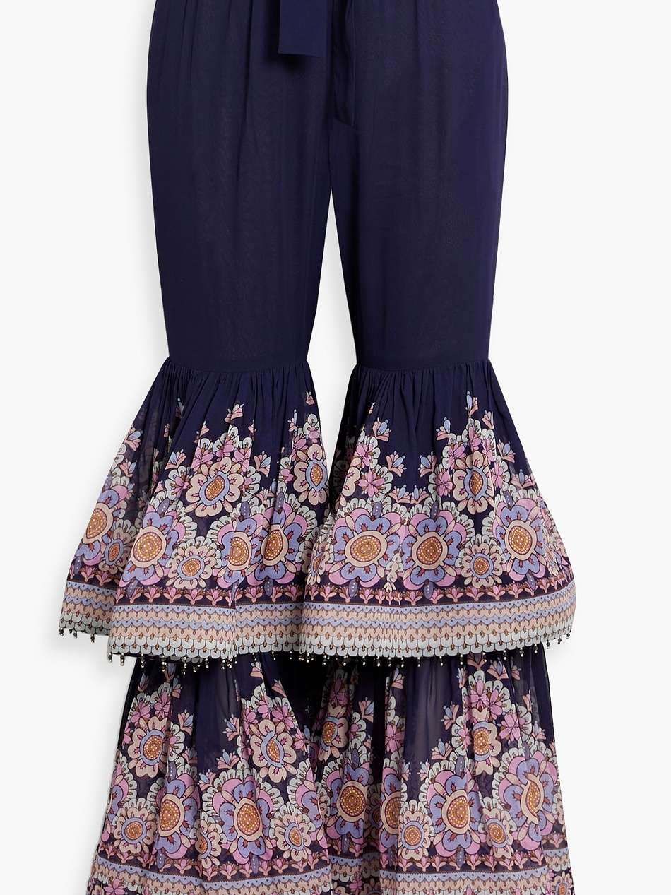tiered floral-print chiffon flared pants
