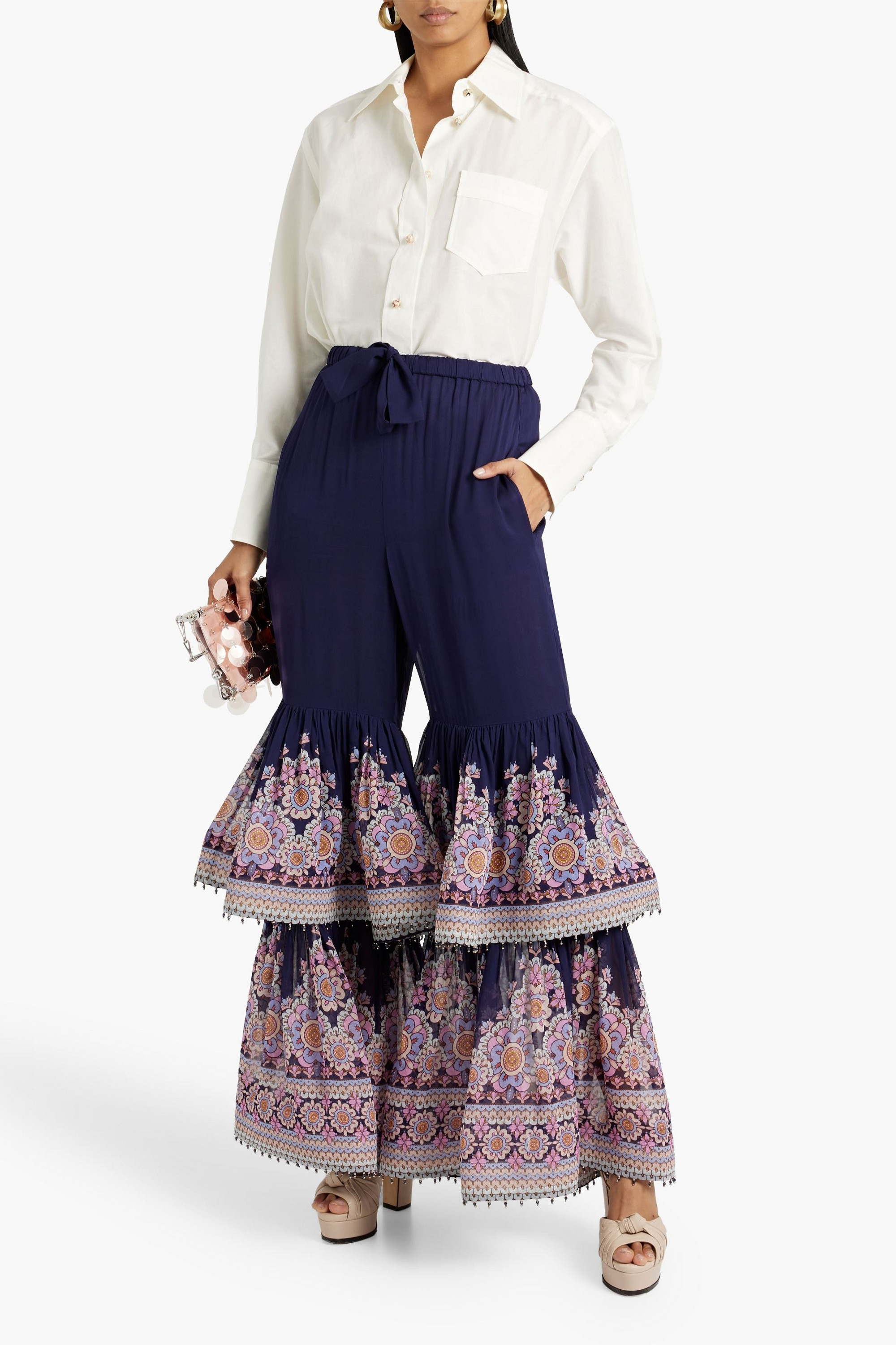 Zimmermann Tiered floral-print chiffon flared pants