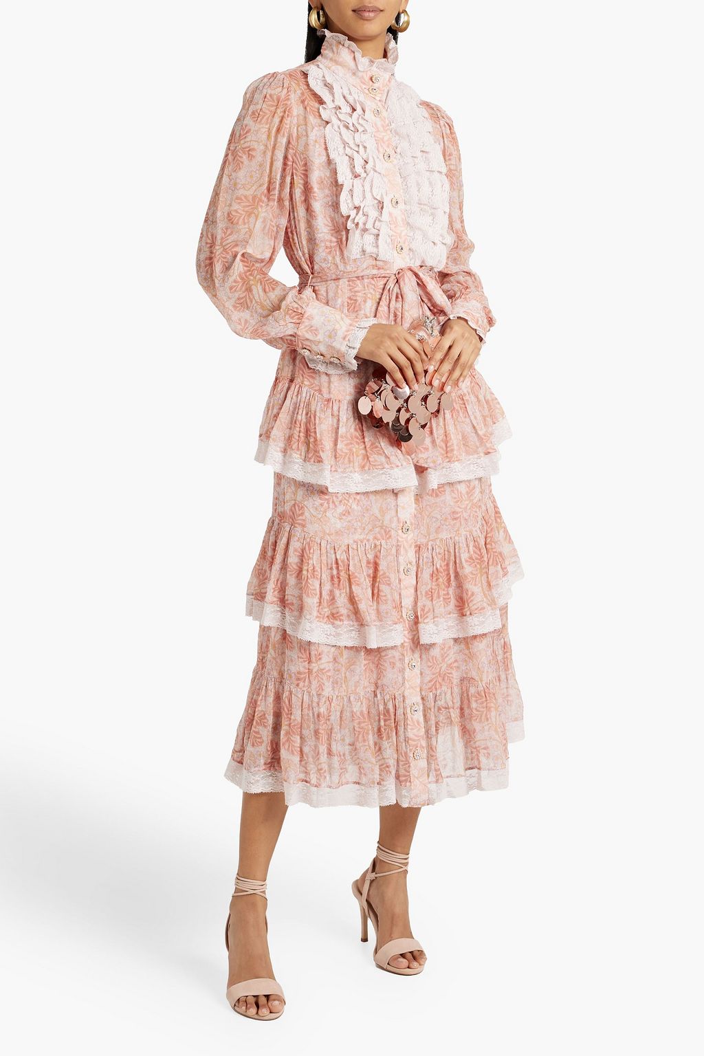 ZIMMERMANN Lace-trimmed ruffled georgette midi dress | THE OUTNET