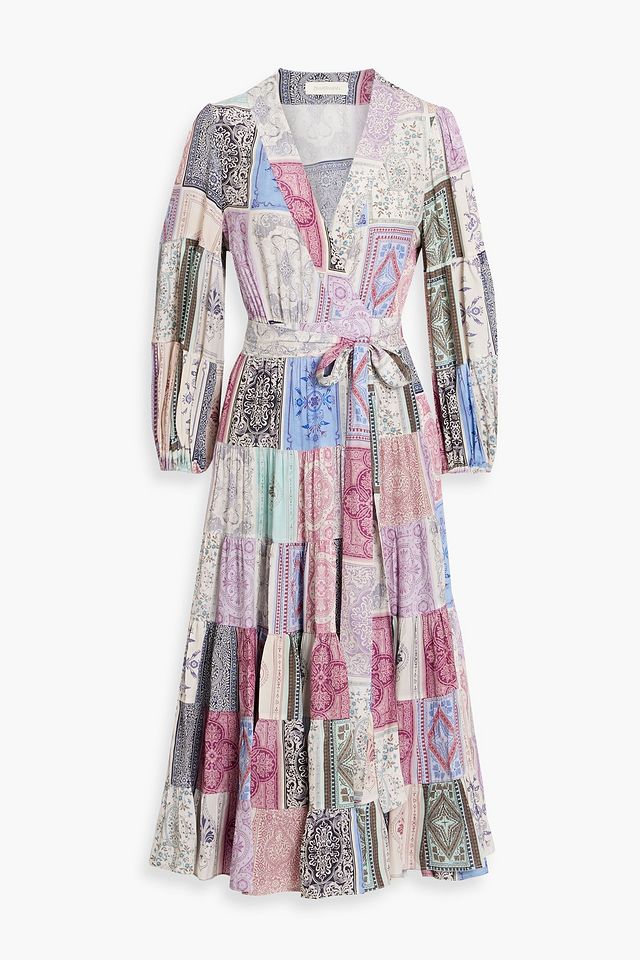 Printed crepe de chine midi wrap dress