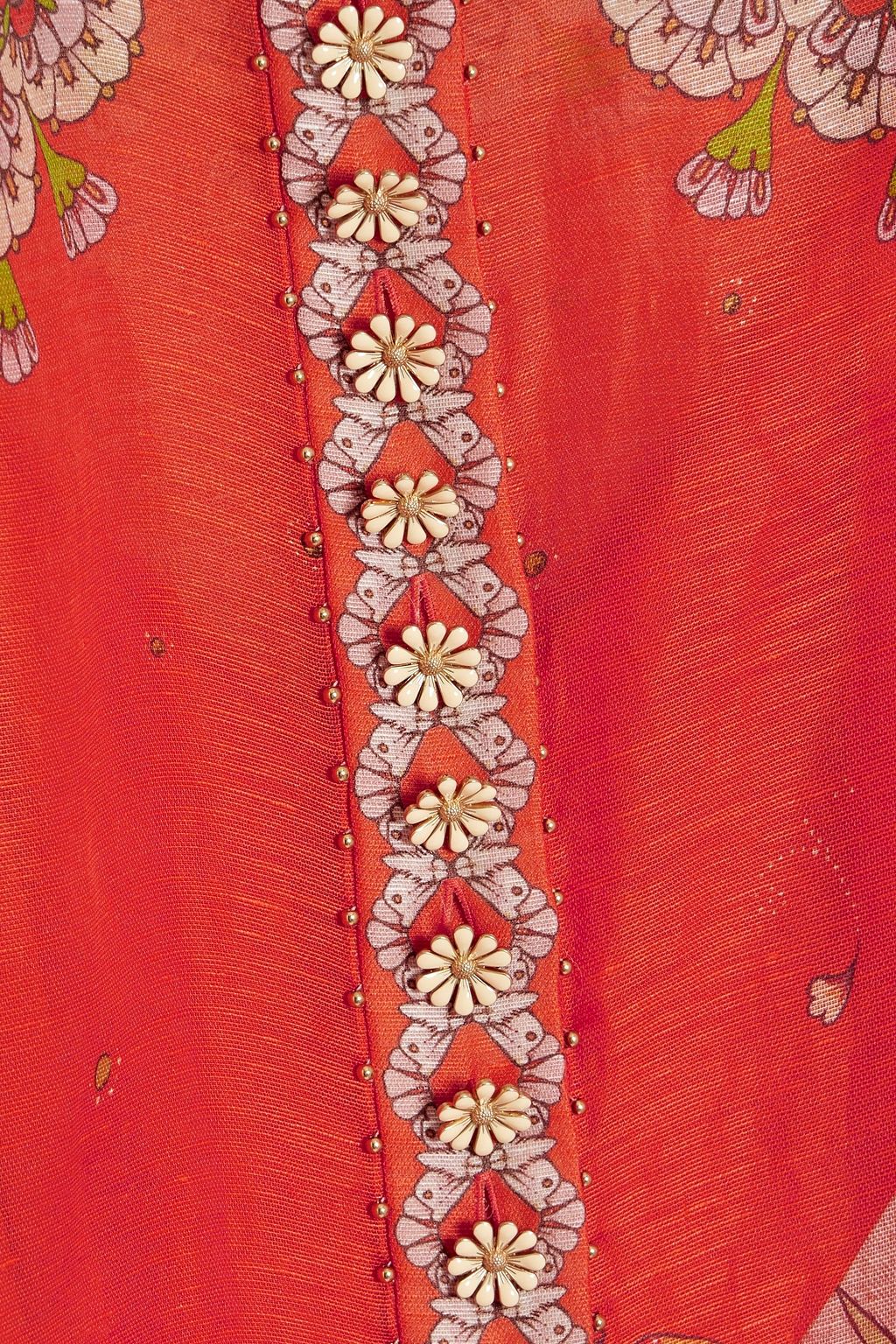 ZIMMERMANN Embellished printed linen and silk-blend shirt