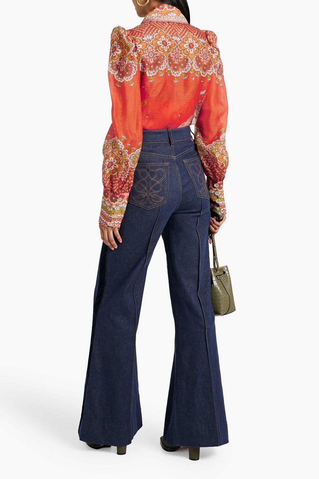 ZIMMERMANN Embellished printed linen and silk-blend shirt