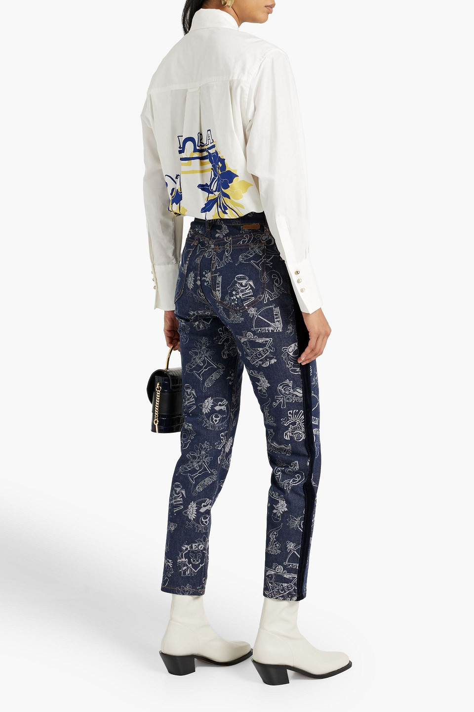 Zimmermann Printed High-rise Slim-leg Jeans In Dark Denim