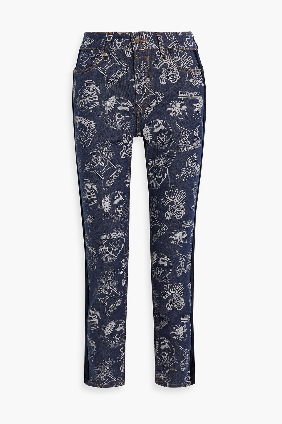 Zimmermann Printed High-rise Slim-leg Jeans In Dark Denim